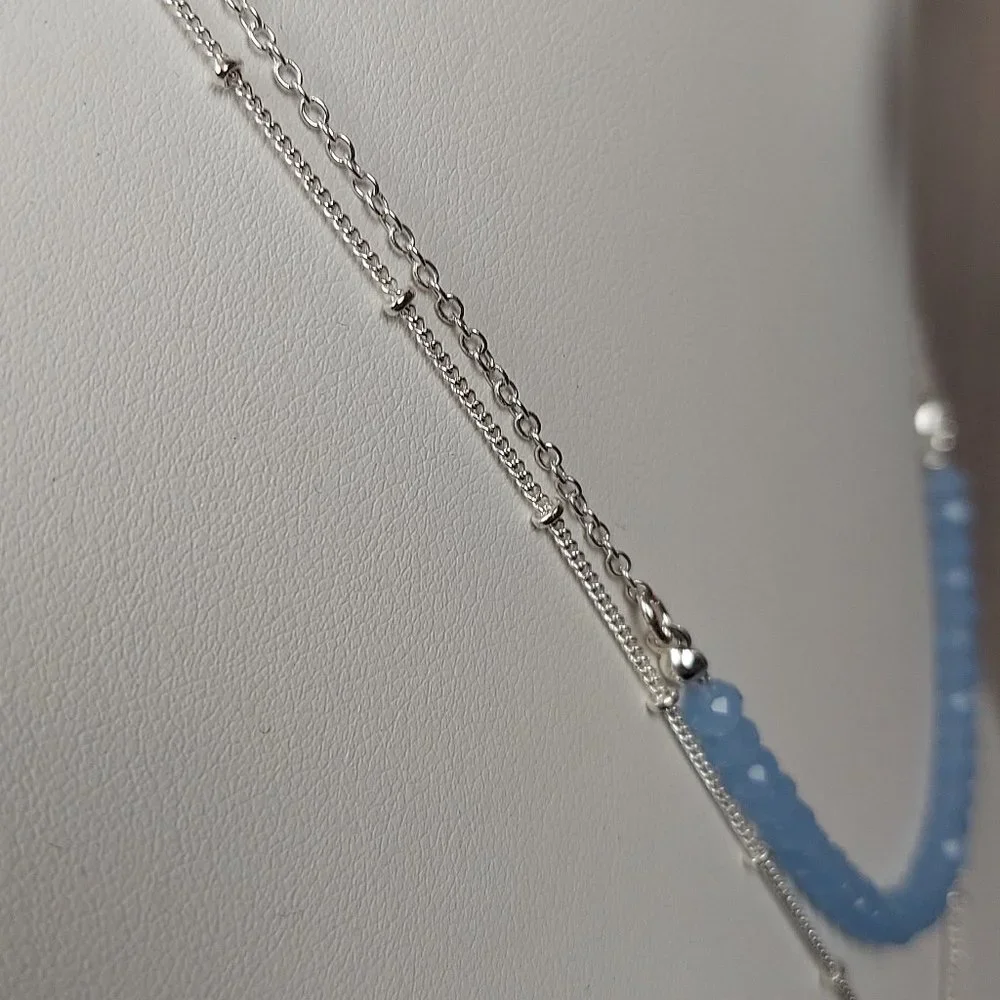 💖💖NIB AVON 2 TIER SILVER TONE SAND DOLLAR NECKLACE AND EARRING SET (BLUE)